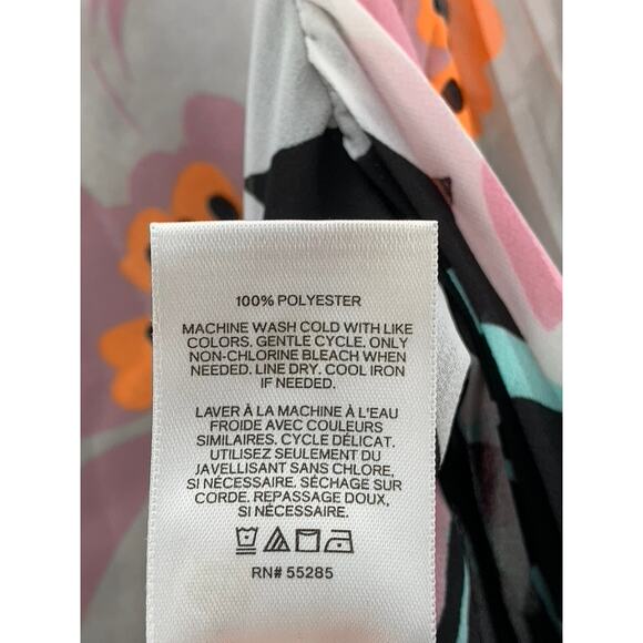 EXPRESS Women's Black Floral Print Sheer Wrap Tie Long Pleated Sleeve Top SZ L - Picture 12 of 12